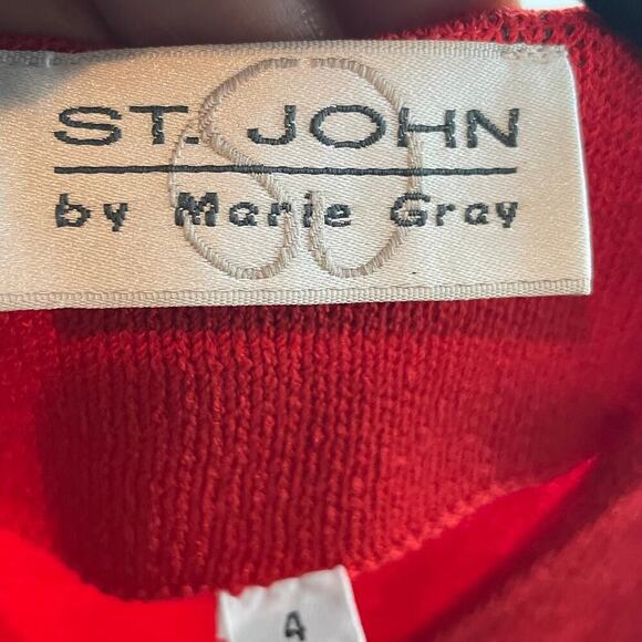 St. John Marie Gray Red Surplice Santana Knit‎ Dress Size 4 USA Vintage - Picture 5 of 5